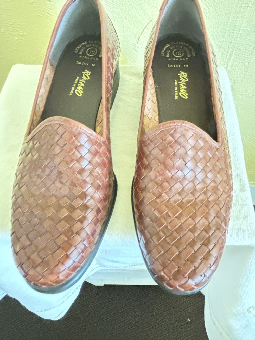 Romano Woven Leather Slip-On Loafers in Brown